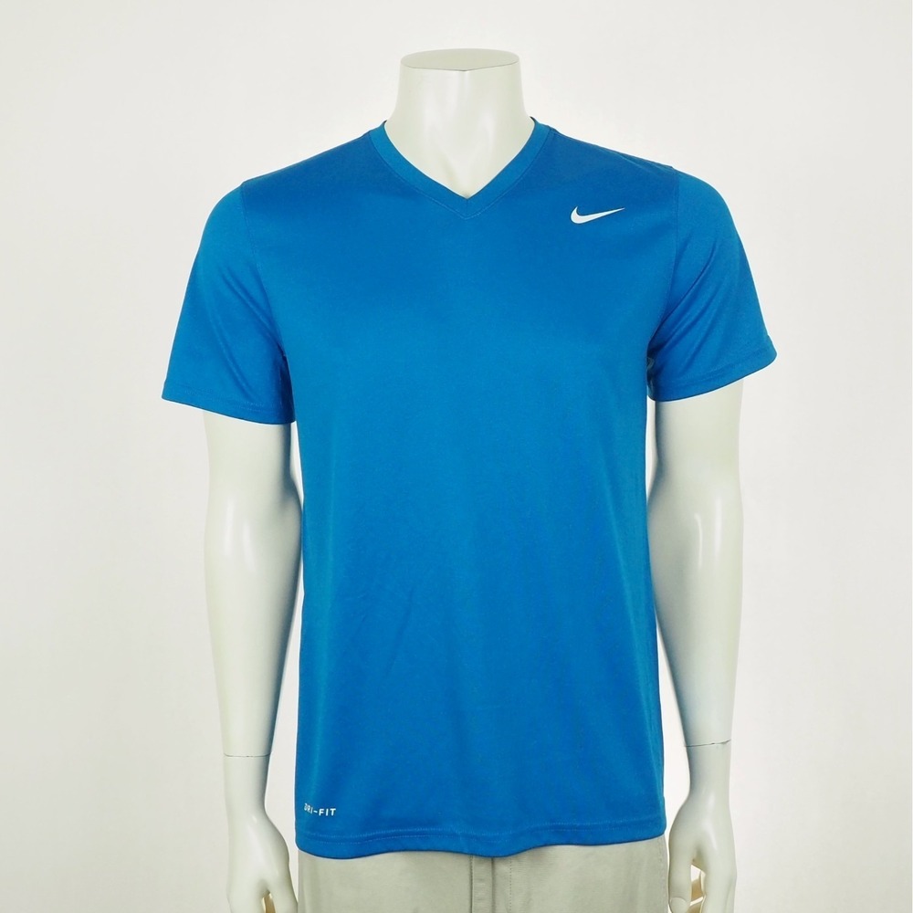 Nike Legend 2.0 V-Neck Tee Shirt Mens Medium Blue Dri-Fit Training Gym Workout